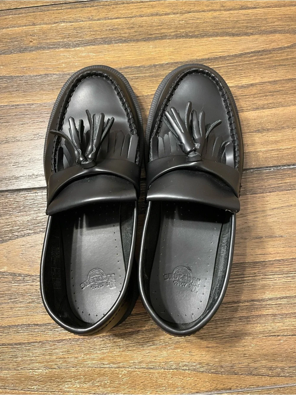 Dr. Martens Adrian Smooth Leather Tassel Loafers All Black Size M 6/W 7 NWOB